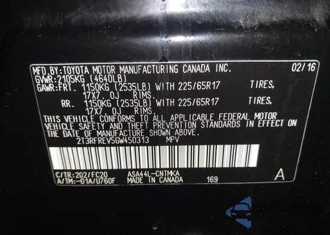 2016 Toyota Rav4 Xle z USA, uszkodzony, nr VIN 2T3RFREV5GW450313